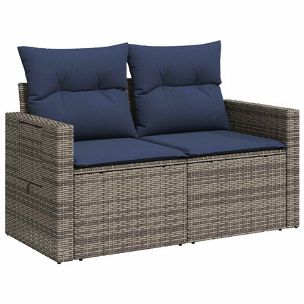 Sofa Sæt 6 stk. Grå og Marineblå Poly Rattan og Stål