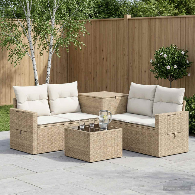 Sofa Sæt 6 stk. Beige og cremehvid Poly Rattan og Stål