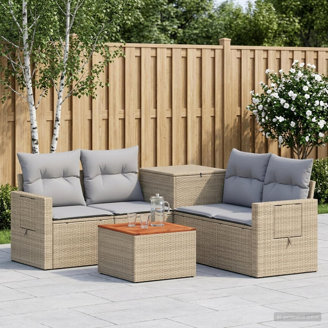 Sofa Sæt 6 stk. Beige og lys grå Poly Rattan og Stål