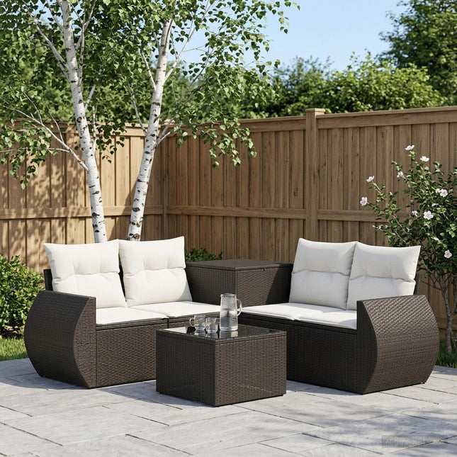Sofa Sæt 6 stk. Sort og Cremehvid Poly Rattan og Stål