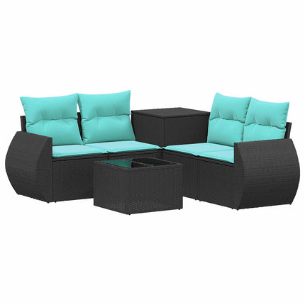 Sofa Sæt 6 stk. Sort og Blå Poly Rattan og Stål