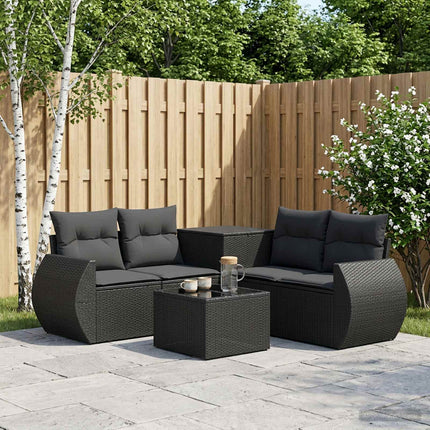 Sofa Sæt 6 stk. Sort Poly Rattan og Stål