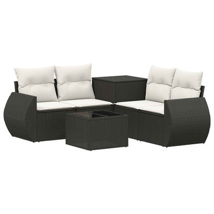 Sofa Sæt 6 stk. Sort og Cremehvid Poly Rattan og Stål