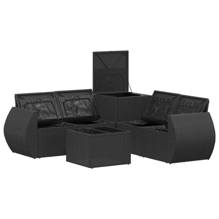 Sofa Sæt 6 stk. Sort og Cremehvid Poly Rattan og Stål