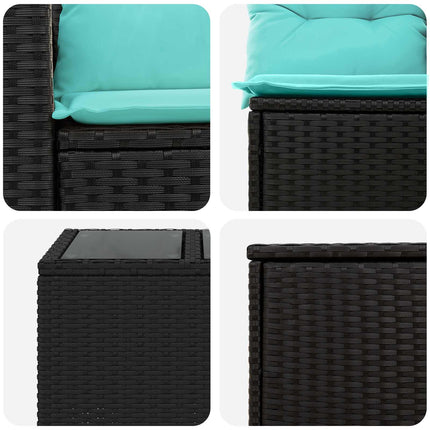 Sofa Sæt 6 stk. Sort og Blå Poly Rattan og Stål