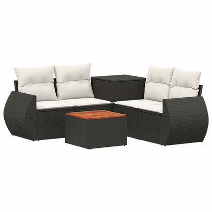 Sofa Sæt 6 stk. Sort og Cremehvid Poly Rattan og Stål