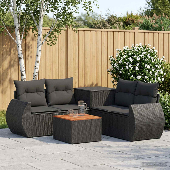 Sofa Sæt 6 stk. Sort Poly Rattan og Stål