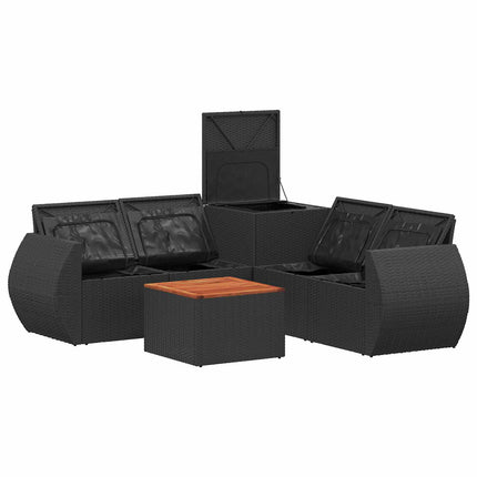 Sofa Sæt 6 stk. Sort og Cremehvid Poly Rattan og Stål