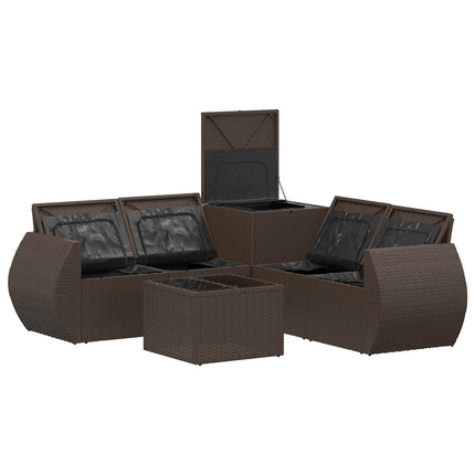 Sofa Sæt 6 stk. Brun og Rød Poly Rattan og Stål