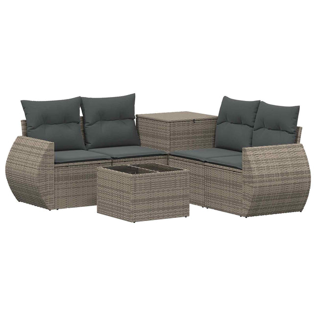 Sofa Sæt 6 stk. Grå og Mørkegrå Poly Rattan og Stål