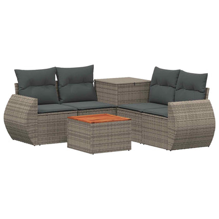 Sofa Sæt 6 stk. Grå og Mørkegrå Poly Rattan og Stål