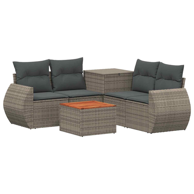 Sofa Sæt 6 stk. Grå og Mørkegrå Poly Rattan og Stål