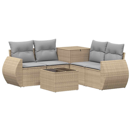 Sofa Sæt 6 stk. Beige og lys grå Poly Rattan og Stål