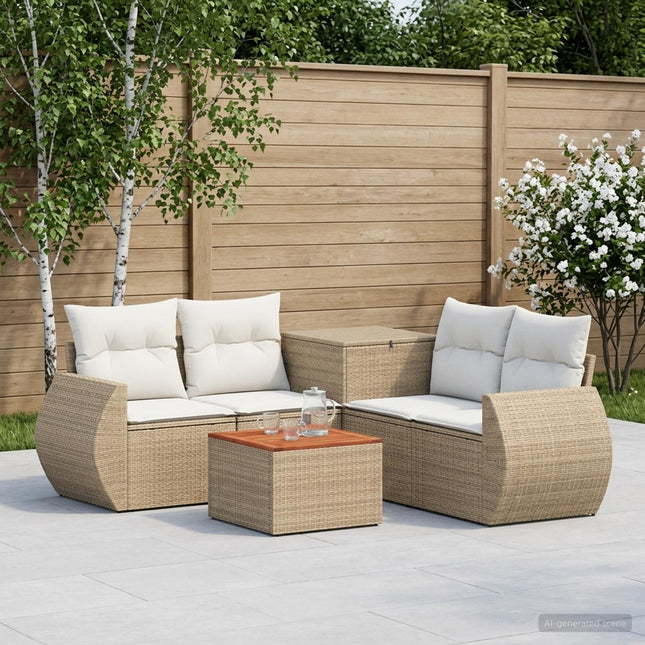 Sofa Sæt 6 stk. Beige og cremehvid Poly Rattan og Stål
