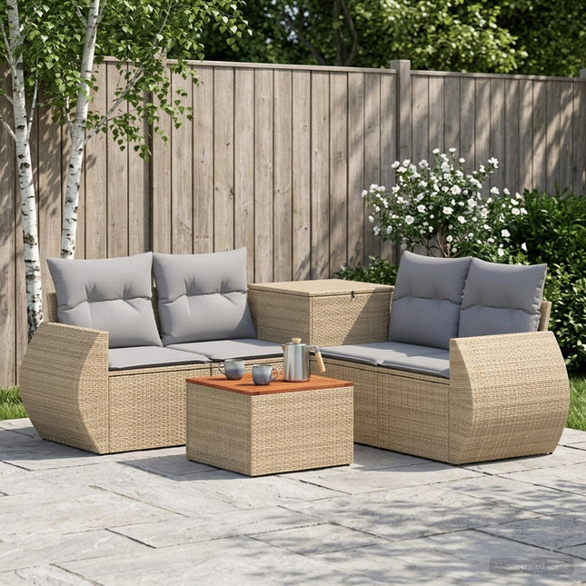 Sofa Sæt 6 stk. Beige og lys grå Poly Rattan og Stål