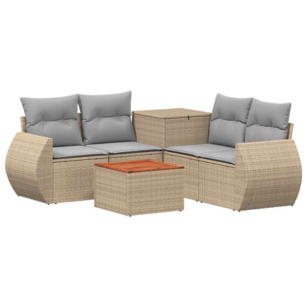 Sofa Sæt 6 stk. Beige og lys grå Poly Rattan og Stål