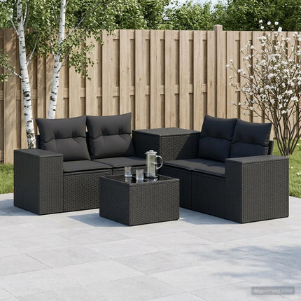 Sofa Sæt 6 stk. Sort Poly Rattan og Stål