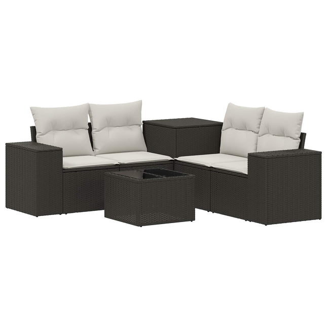 Sofa Sæt 6 stk. Sort og Cremehvid Poly Rattan og Stål