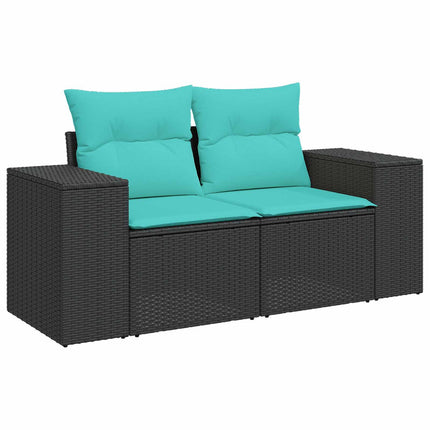 Sofa Sæt 6 stk. Sort og Blå Poly Rattan og Stål