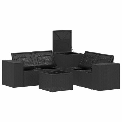 Sofa Sæt 6 stk. Sort og Blå Poly Rattan og Stål