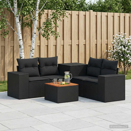 Sofa Sæt 6 stk. Sort Poly Rattan og Stål