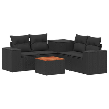 Sofa Sæt 6 stk. Sort Poly Rattan og Stål