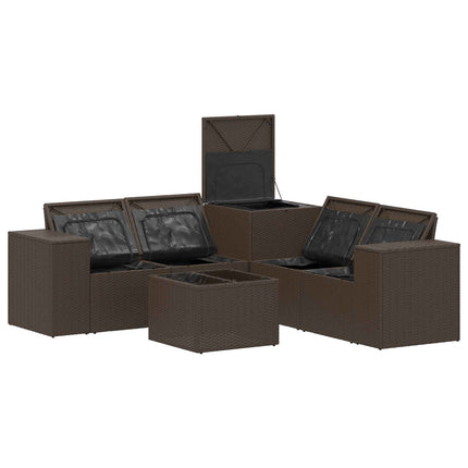 Sofa Sæt 6 stk. Brun og Creme Hvid Poly Rattan og Stål