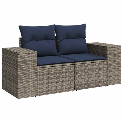 Sofa Sæt 6 stk. Grå og Marineblå Poly Rattan og Stål
