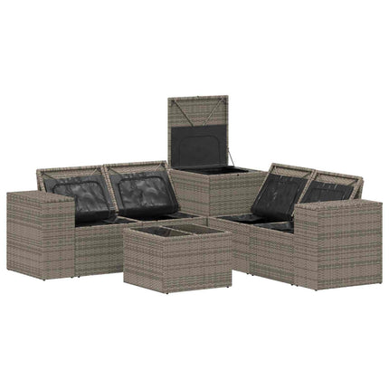 Sofa Sæt 6 stk. Grå og Marineblå Poly Rattan og Stål