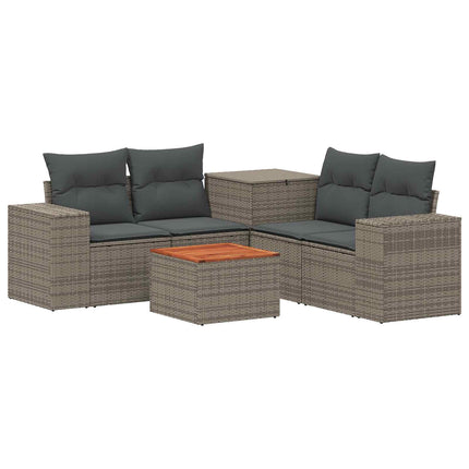Sofa Sæt 6 stk. Grå og Mørkegrå Poly Rattan og Stål