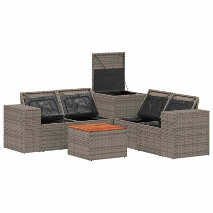 Sofa Sæt 6 stk. Grå og Mørkegrå Poly Rattan og Stål