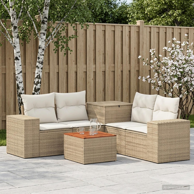 Sofa Sæt 6 stk. Beige og cremehvid Poly Rattan og Stål