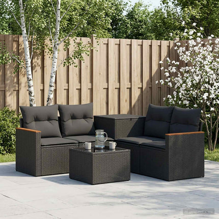 Sofa Sæt 6 stk. Sort Poly Rattan og Stål