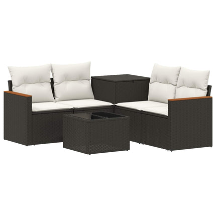 Sofa Sæt 6 stk. Sort og Cremehvid Poly Rattan og Stål