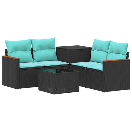 Sofa Sæt 6 stk. Sort og Blå 55 x 55 x 37 cm Poly Rattan og Stål