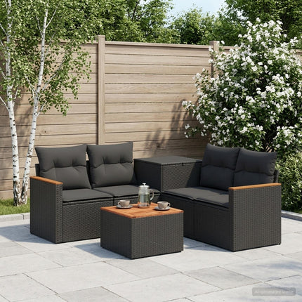 Sofa Sæt 6 stk. Sort Poly Rattan og Stål