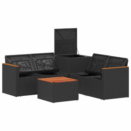 Sofa Sæt 6 stk. Sort og Cremehvid Poly Rattan og Stål