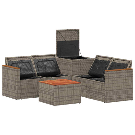 Sofa Sæt 6 stk. Grå og Mørkegrå Poly Rattan og Stål