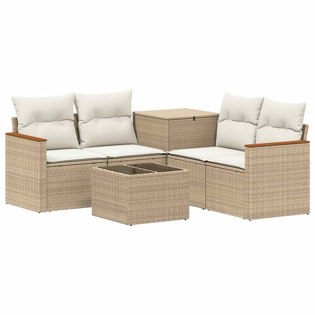 Sofa Sæt 6 stk. Beige og cremehvid Poly Rattan og Stål