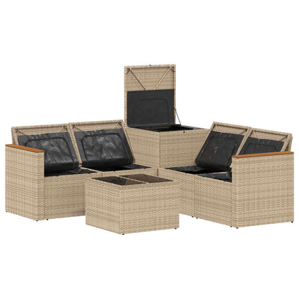 Sofa Sæt 6 stk. Beige og lys grå Poly Rattan og Stål
