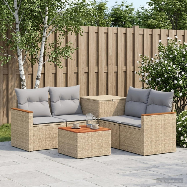 Sofa Sæt 6 stk. Beige og lys grå Poly Rattan og Stål