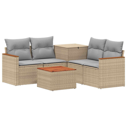 Sofa Sæt 6 stk. Beige og lys grå Poly Rattan og Stål