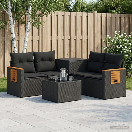 Sofa Sæt 6 stk. Sort Poly Rattan og Stål