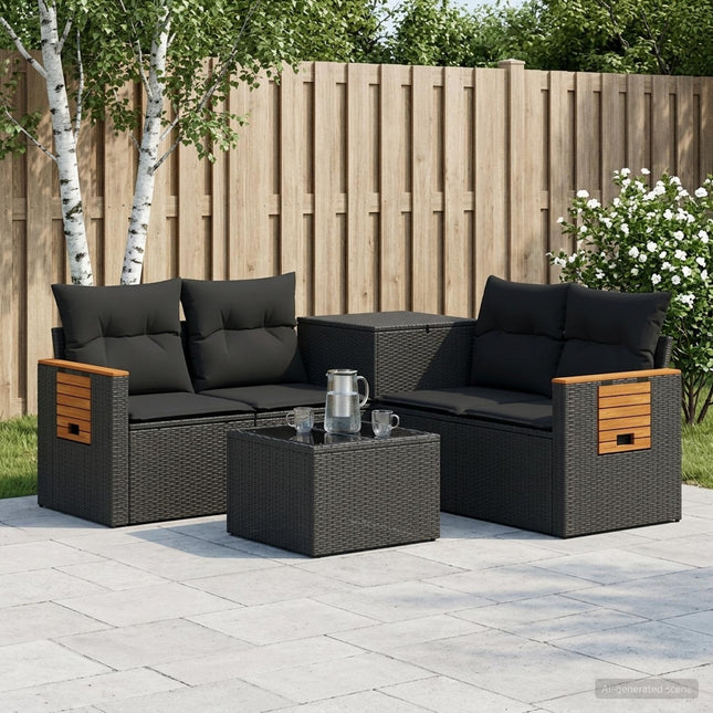 Sofa Sæt 6 stk. Sort Poly Rattan og Stål