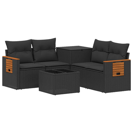 Sofa Sæt 6 stk. Sort Poly Rattan og Stål