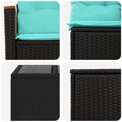 Sofa Sæt 6 stk. Sort og Blå Poly Rattan og Stål