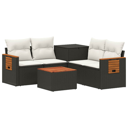 Sofa Sæt 6 stk. Sort og Cremehvid Poly Rattan og Stål