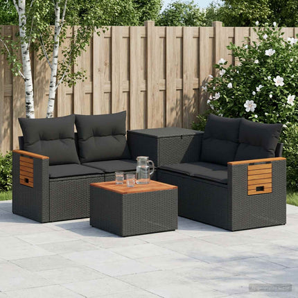 Sofa Sæt 6 stk. Sort Poly Rattan og Stål