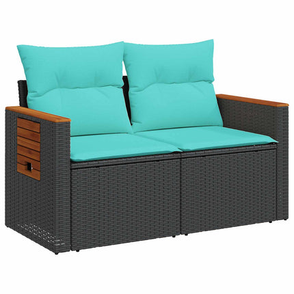 Sofa Sæt 6 stk. Sort og Blå Poly Rattan og Stål