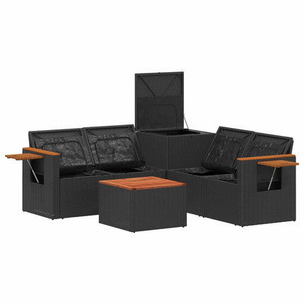 Sofa Sæt 6 stk. Sort og Blå Poly Rattan og Stål